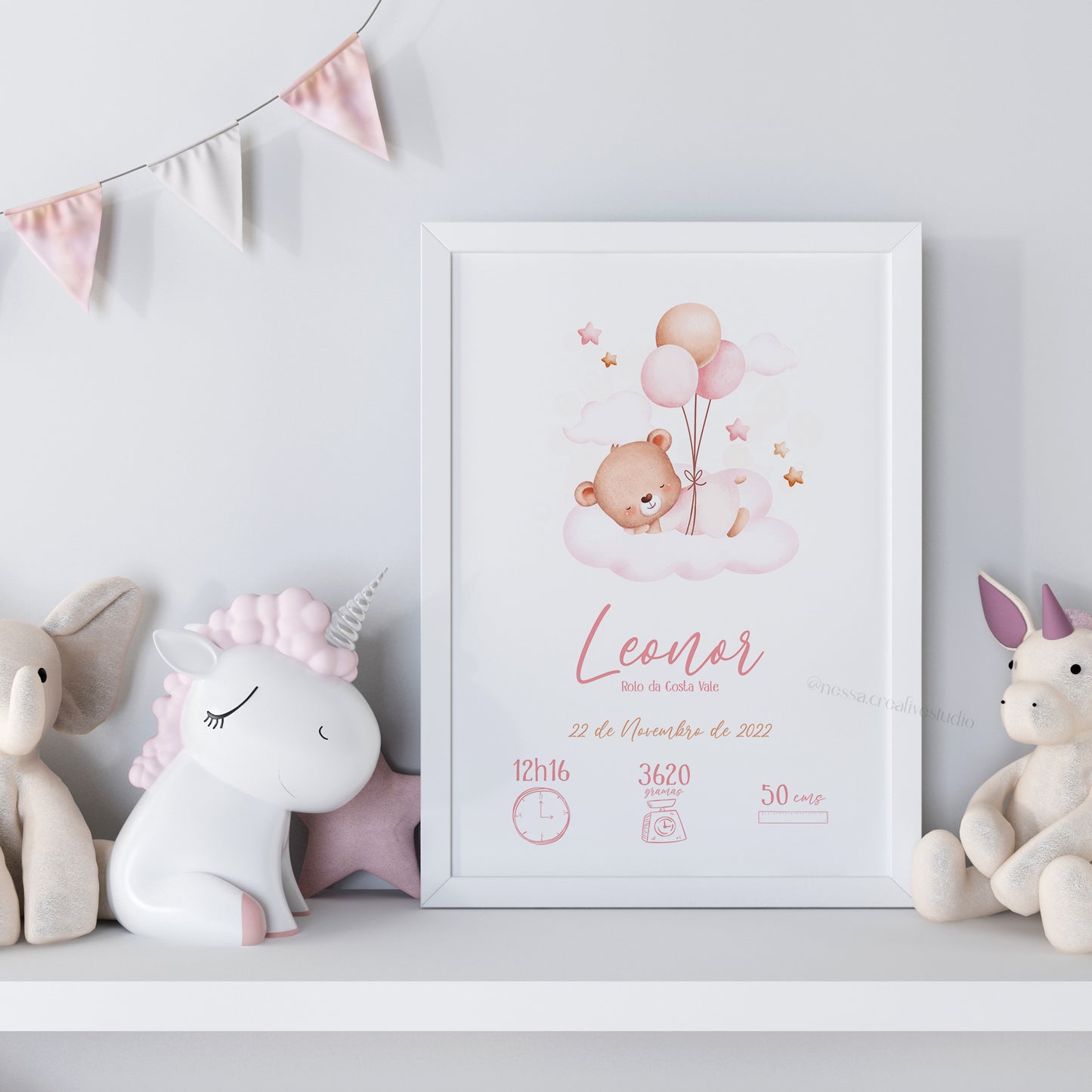 Dados de Nascimento - ursinha c/ balões