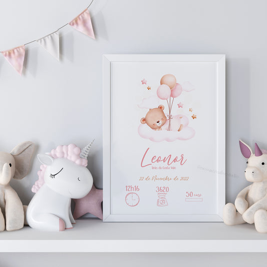 Dados de Nascimento - ursinha c/ balões